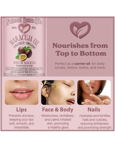 Aceite de Maracuyá 118ml Natural Born Oils - Hidratante Piel y Cabello
