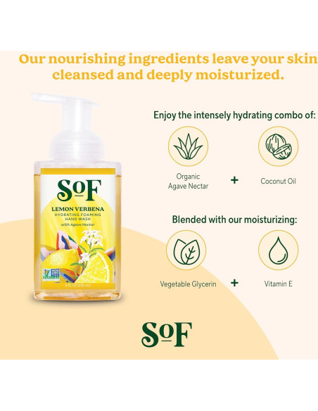 Jabón de Manos Espumoso SoF 8 oz - Hidratante Vegano Verbena de Limón