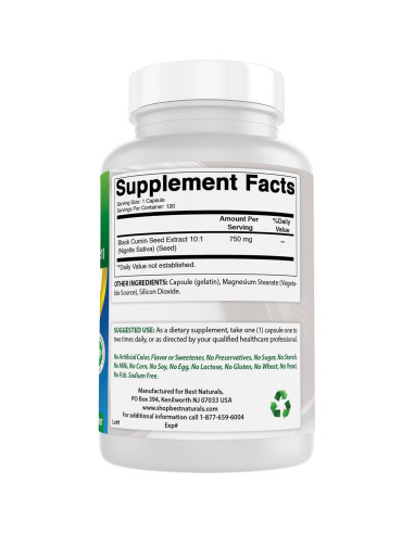 Suplemento Herbal Semilla Negra Mejores Naturales 750 mg 120 Cápsulas