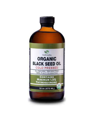 Aceite de Semilla Negra Orgánico HalalEveryDay 473ml Prensado en Frío