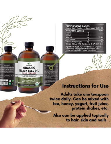 Aceite de Semilla Negra Orgánico HalalEveryDay 473ml Prensado en Frío