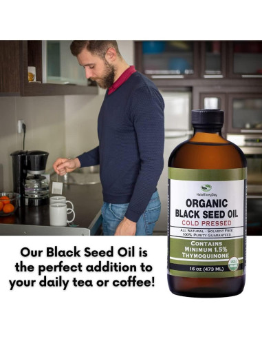 Aceite de Semilla Negra Orgánico HalalEveryDay 473ml Prensado en Frío