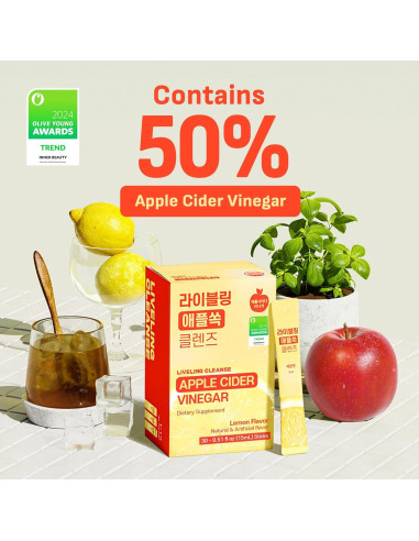 Bebida de Vinagre de Sidra de Manzana Liveling 30 Sticks Limón