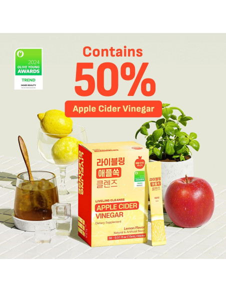 Bebida de Vinagre de Sidra de Manzana Liveling 30 Sticks Limón Bebida de Vinagre de Sidra de Manzana Liveling 30 Sticks Limón