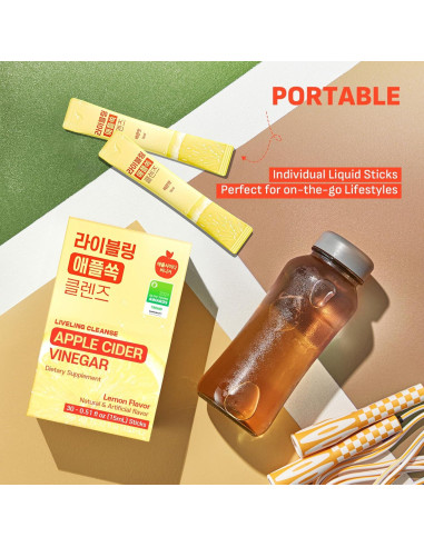 Bebida de Vinagre de Sidra de Manzana Liveling 30 Sticks Limón