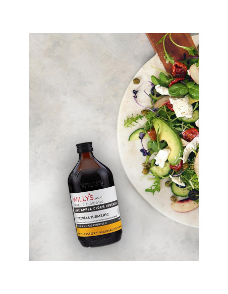 Vinagre de Sidra de Manzana Orgánico Willy 500 ml con Cúrcuma y Limón