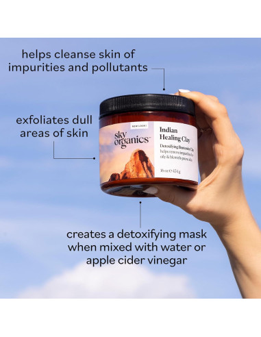 Arcilla Bentonita Sanadora Sky Organics 453.6 g - Mascarilla Desintoxicante