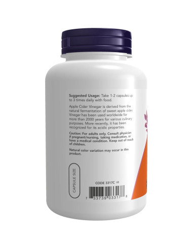 Vinagre de Sidra de Manzana Now Foods 450mg 180 Cápsulas