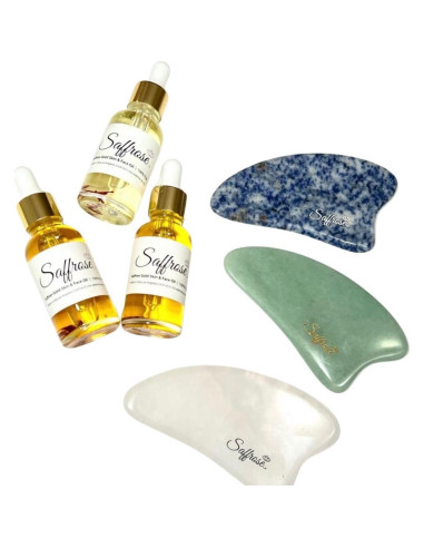 Set de Cuidado Facial 2 Piezas Aceite Azafrán y Gua Sha