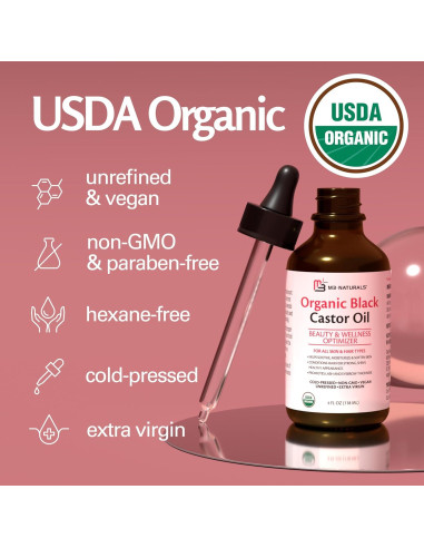 Aceite de Ricino Negro Orgánico M3 Naturals 118 ml para Cabello y Piel