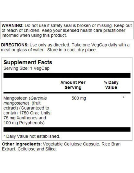 Extracto de Mangosteen Solaray 500mg - 60 Cápsulas Vegetales