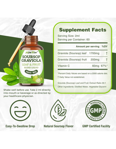 Gotas Líquidas de Soursop Miw Piw 118 ml - Soporte Inmunológico