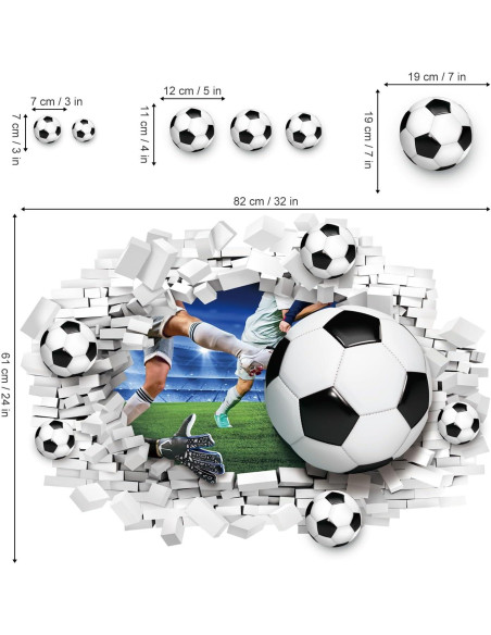 Calcomanías de Pared 3D de Fútbol Decalmile - Multicolor