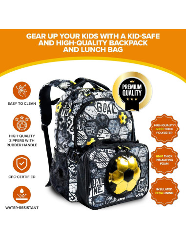 Set de 2 Mochilas de Fútbol Decorably para Niños con Bolsa de Almuerzo
