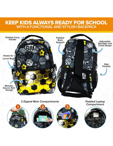 Set de 2 Mochilas de Fútbol Decorably para Niños con Bolsa de Almuerzo