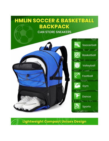 Mochila Deportiva Hsmihair Azul con Compartimento para Balón