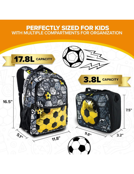 Set de 2 Mochilas de Fútbol Decorably para Niños con Bolsa de Almuerzo