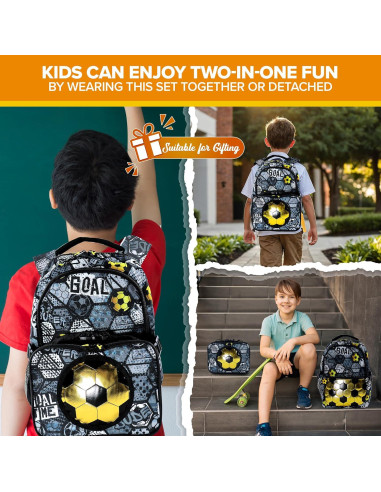 Set de 2 Mochilas de Fútbol Decorably para Niños con Bolsa de Almuerzo
