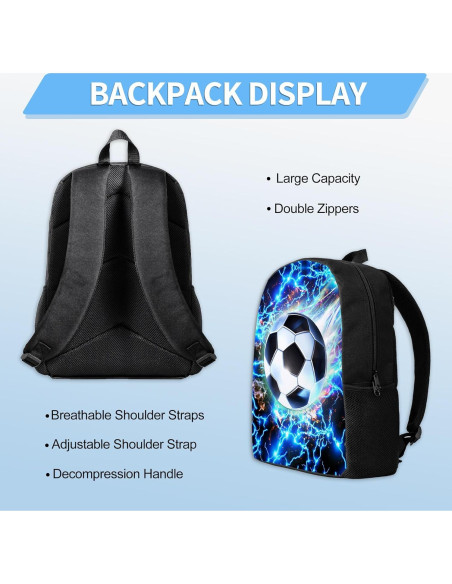Mochila Escolar 3 Piezas Ansteade Fútbol 43.2 cm Niños