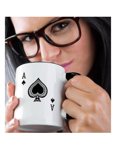 Taza de cerámica 3dRose As de Espadas 11 oz (311 ml) negra 2