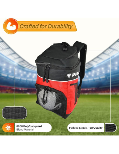 Mochila de Fútbol Vizari Titan Roja - Resistente al Agua, Compartimentos