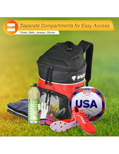 Mochila de Fútbol Vizari Titan Roja - Resistente al Agua, Compartimentos