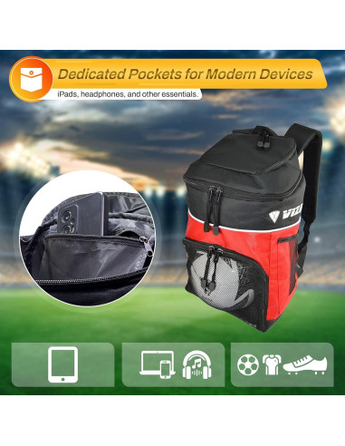 Mochila de Fútbol Vizari Titan Roja - Resistente al Agua, Compartimentos