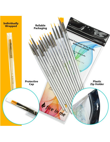 Juego de Pinceles de Detalle Fino Fuego en Mí - 15 Piezas