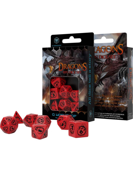 Set de 7 Dados Poliedricos Q WORKSHOP Dragón Rojo y Negro