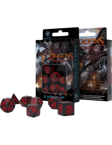 Conjunto de Dados RPG Q Workshop Dragón Negro y Rojo 7 Piezas