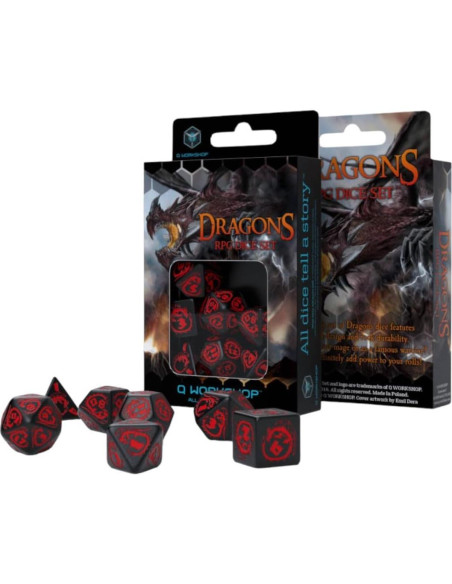 Conjunto de Dados RPG Q Workshop Dragón Negro y Rojo 7 Piezas