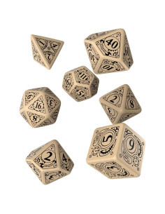Dados Steampunk Beige y Negro Q WORKSHOP - Juego de Mesa 7 Piezas