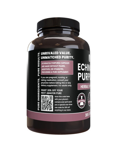 Cápsulas de Echinacea Purpurea 365 Unidades Ingredientes Originales Puros