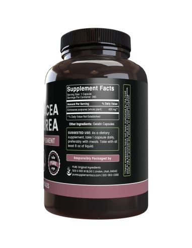 Cápsulas de Echinacea Purpurea 365 Unidades Ingredientes Originales Puros