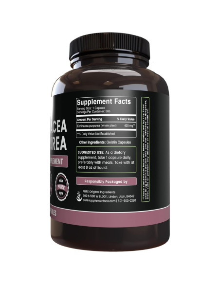 Cápsulas de Echinacea Purpurea 365 Unidades Ingredientes Originales Puros