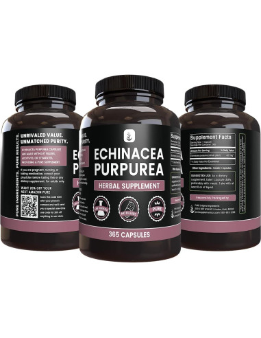 Cápsulas de Echinacea Purpurea 365 Unidades Ingredientes Originales Puros