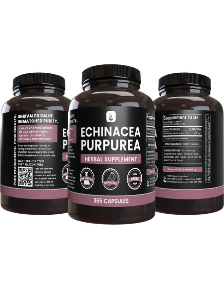 Cápsulas de Echinacea Purpurea 365 Unidades Ingredientes Originales Puros