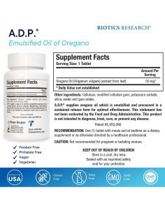 Biotics Research A.D.P. Aceite de Orégano 60 Tabletas 50mg 2