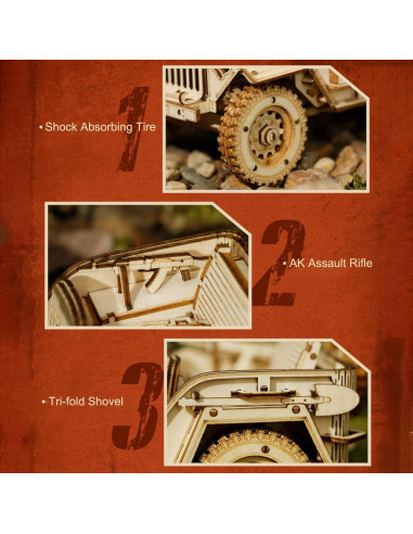 Rompecabezas de Madera 3D ROKR Coche Militar Escala 1:18