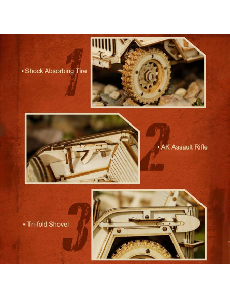 Rompecabezas de Madera 3D ROKR Coche Militar Escala 1:18