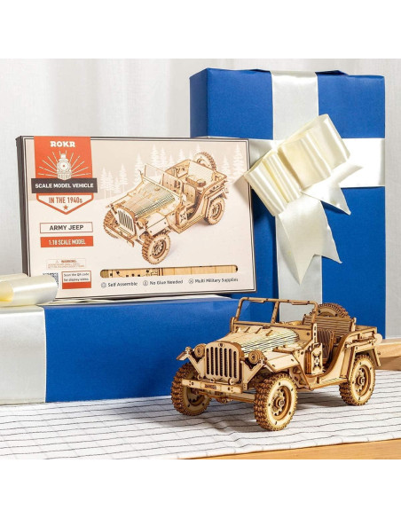 Rompecabezas de Madera 3D ROKR Coche Militar Escala 1:18