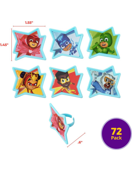 DecoPac Anillos para Cupcakes PJ Masks - 72 Adornos Aprobados