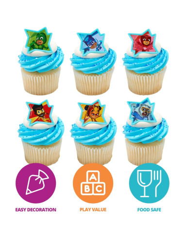 DecoPac Anillos para Cupcakes PJ Masks - 72 Adornos Aprobados