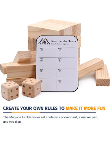 Juego de Torre Invertida Gigante MEGWOZ 57 Bloques Madera 128 cm