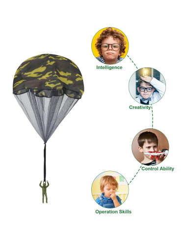 15 Juguetes Paracaídas Catcan Verde Camo 43 cm para Lanzar