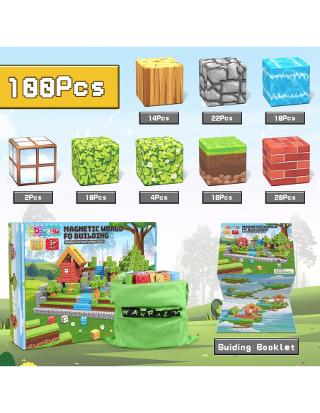 100 Bloques Magnéticos Wanplay 1 Pulgada para Niños 3-12 Años