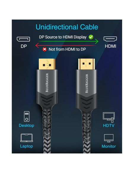 Cable DisplayPort a HDMI BlueRigger 1.83m 4K 60Hz Unidireccional