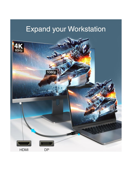 Cable DisplayPort a HDMI BlueRigger 1.83m 4K 60Hz Unidireccional