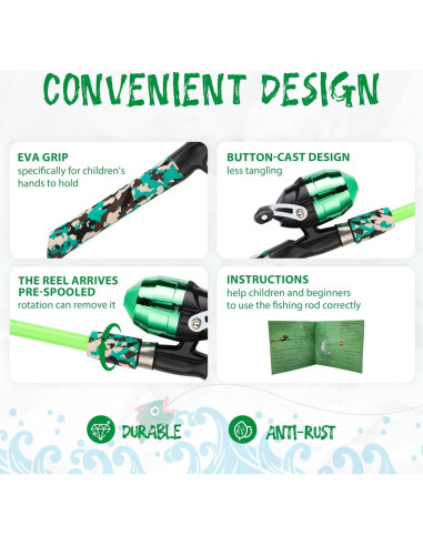 Caña de Pesca Telescópica WIDDEN 1.5m para Niños Verde