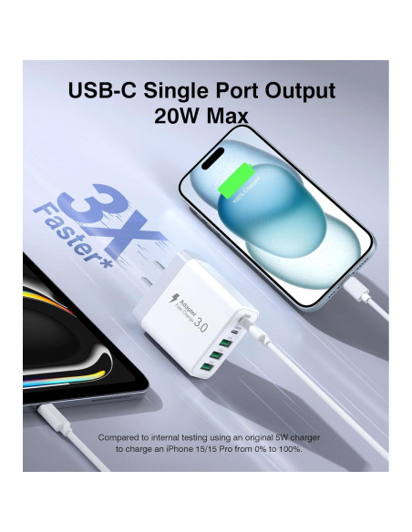 Cargador USB C Rápido 50W 5 Puertos BOVICAS Blanco